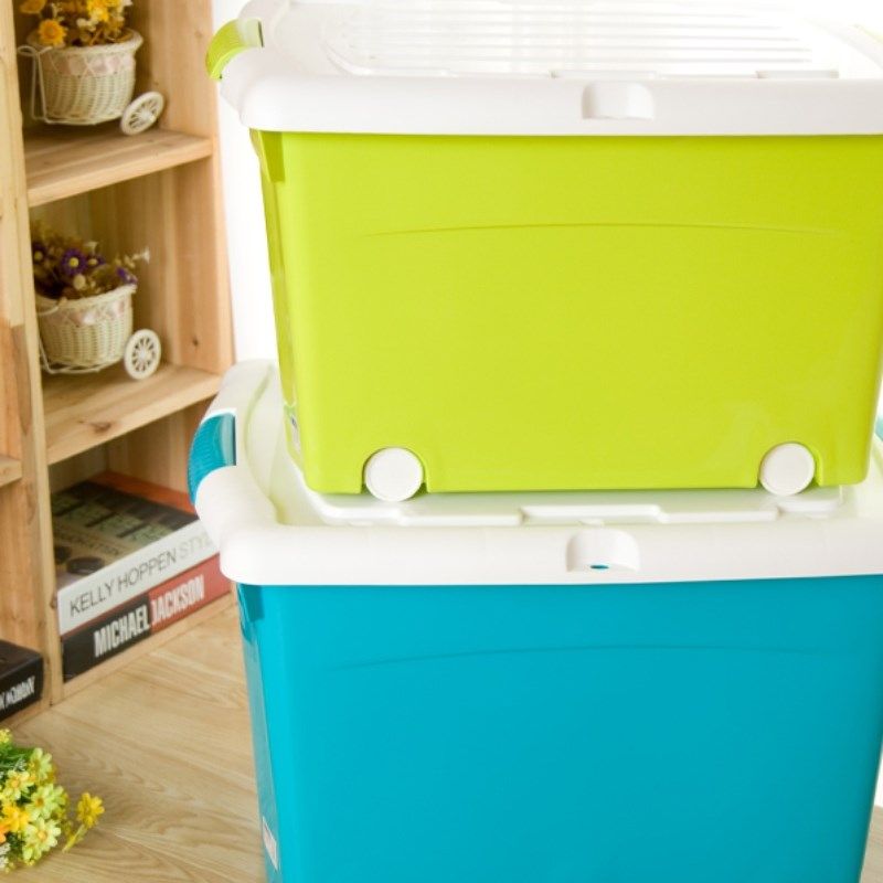 户外大容量塑料箱收纳箱换季储物箱带锁孔带盖有滑轮收纳盒整理箱