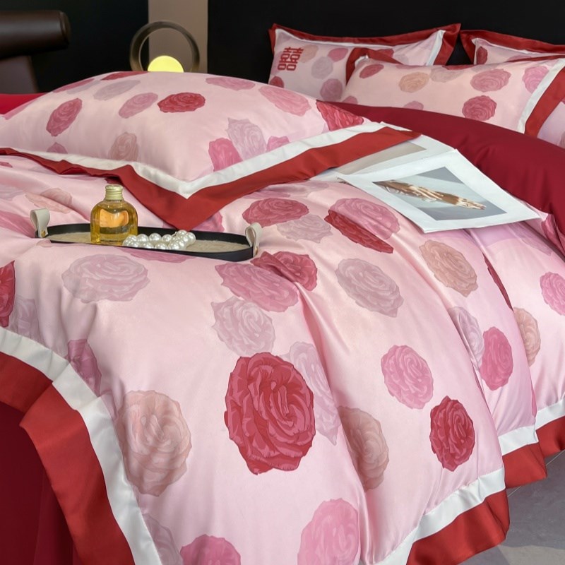 中式结婚四件套大红色新婚陪嫁床单被套纯棉婚庆床上用品婚房喜被