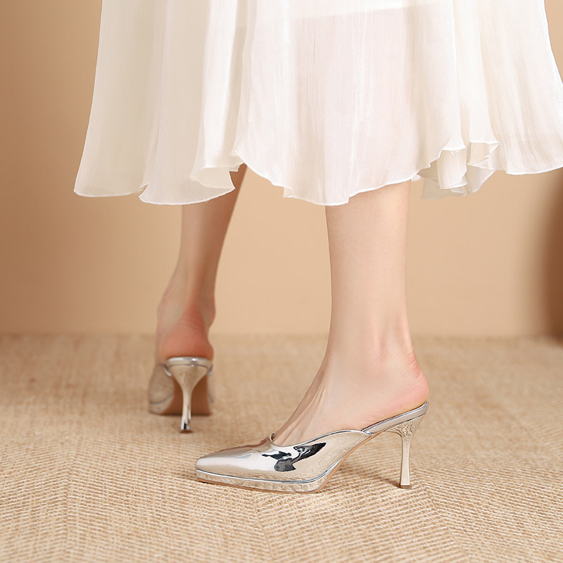 银色包头凉拖鞋女夏外穿2024新款防水台高级感气质凉X鞋细跟高跟