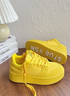 韩版百搭小众设计多巴胺面包鞋女ins潮流2024新款厚底增高小白鞋