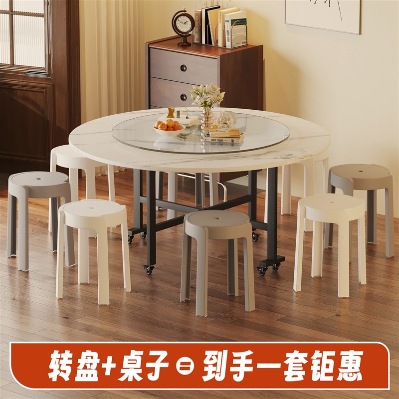 可折叠桌子带转盘家用小户型圆形吃饭桌子酒店聚会10人折叠大圆桌