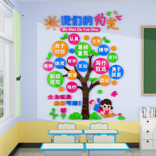 我们的约定c文化树墙贴中小学生励志标语班级之星布置教室墙面装
