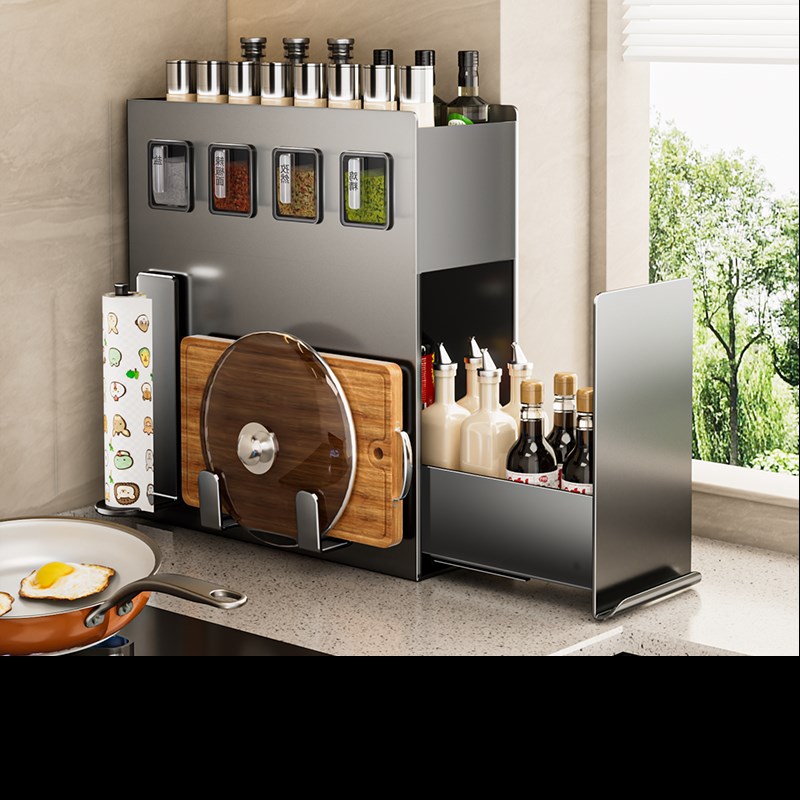 束丰厨房免打孔橱柜收纳调味料抽屉式台面置物架一体多功能极窄柜