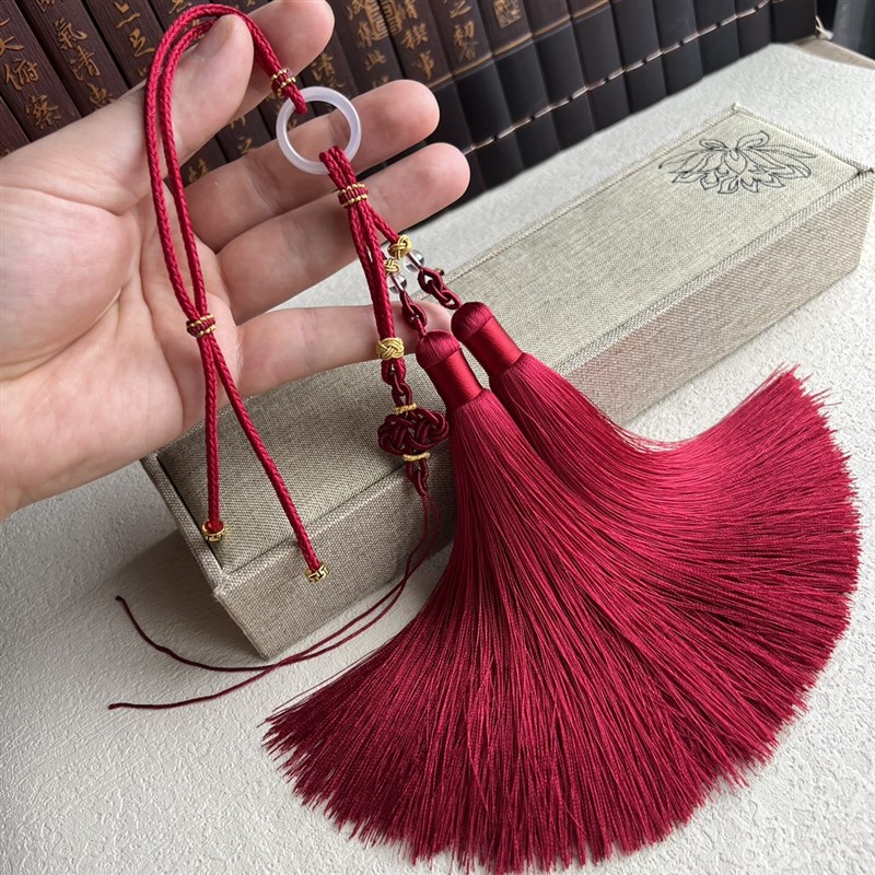 手工编织中国结汽车挂件人造丝双流苏穗子 玉饰挂坠饱满吊穗