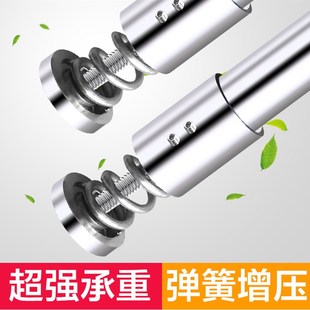 加厚304不f锈j钢免打孔非伸缩浴帘套装窗帘杆撑杆直杆型晾衣杆涨