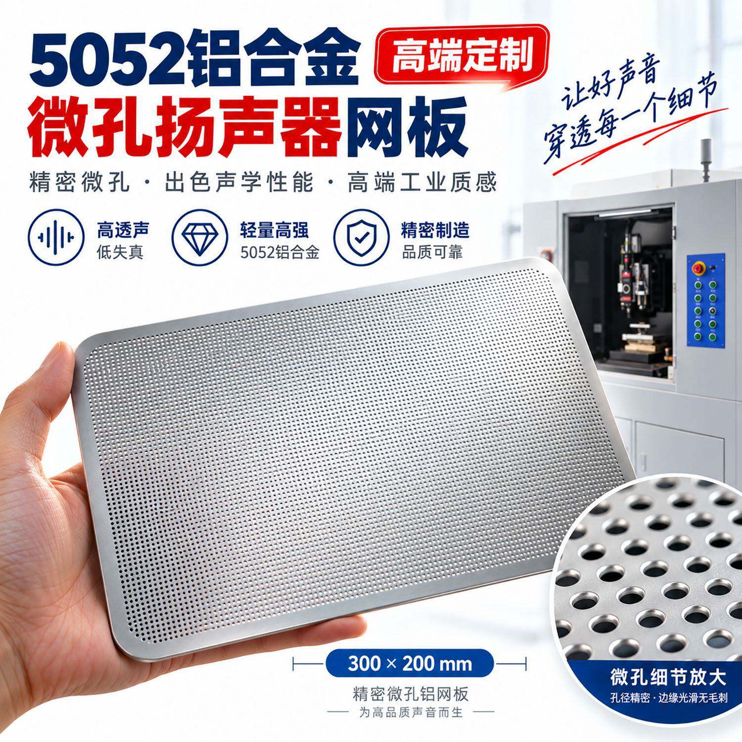 5052铝合金激光打孔机音响扬声器网板防护罩声学面板激光切割加工