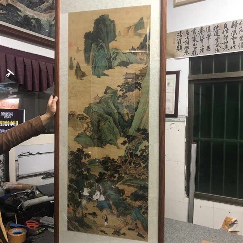 仇英桃源仙境图画心国画工笔山水人物画高清复制66.7X175cm原大
