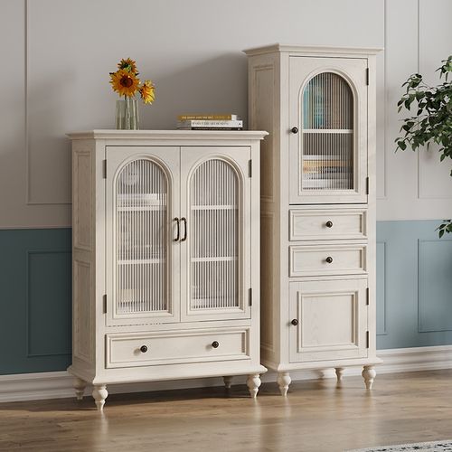 森趣美式白色复古实木拱门酒柜2024新款小户型高柜储物柜一体靠墙