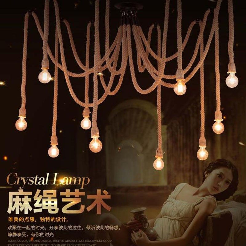 麻绳天女散花吊灯多头单头灯餐厅创意复古服装店理发店工业风灯具,家装灯饰光源,客厅吊灯,淘宝优惠券,粉丝福利购,淘宝优惠卷