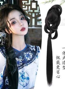 清汉女古风汉服假发一体式清朝发髻盘发旗袍头饰古装抓夹发包垫发