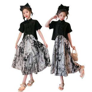 裙子女童套装夏款时髦洋气夏装2023新款潮时尚水墨画潮酷儿童穿搭