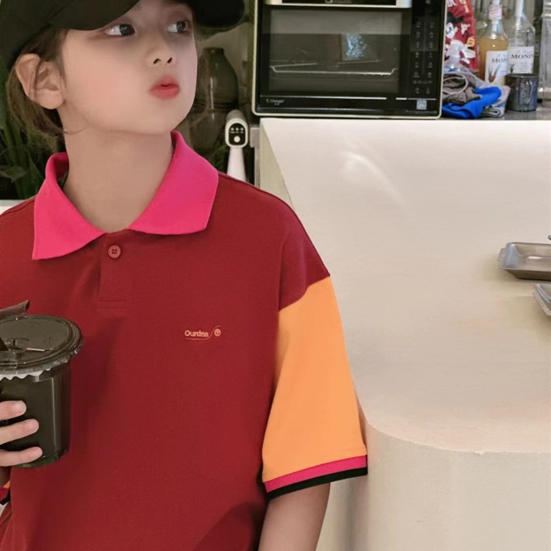 波拉韩国童装男女童宽松休闲Polo衫2024夏秋季新款短袖翻领T恤衫
