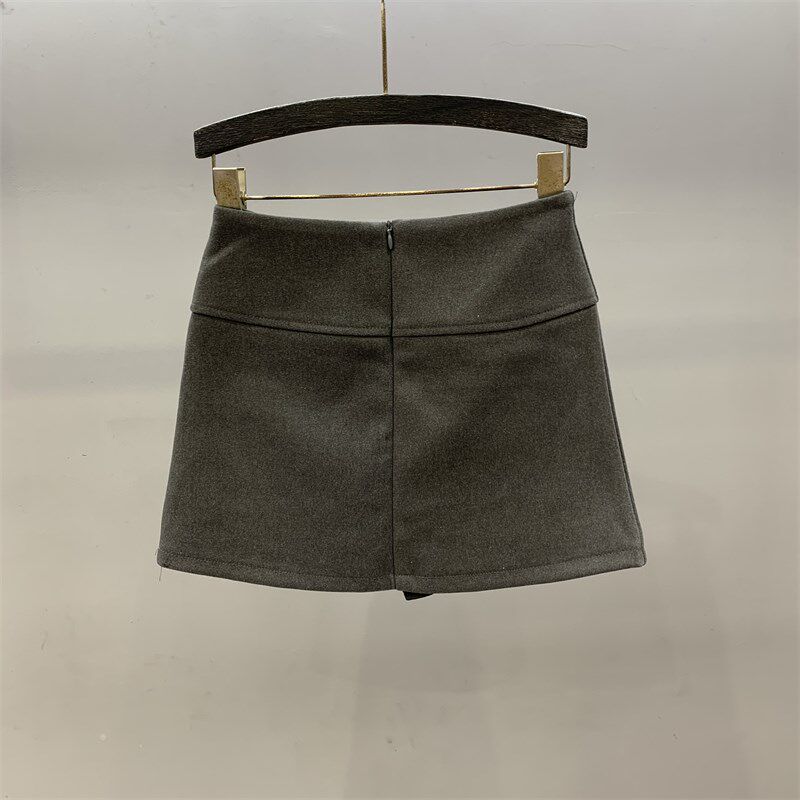 时尚灰色毛呢半身裙女2024年秋冬新款高腰显瘦防走光a字包臀短裙