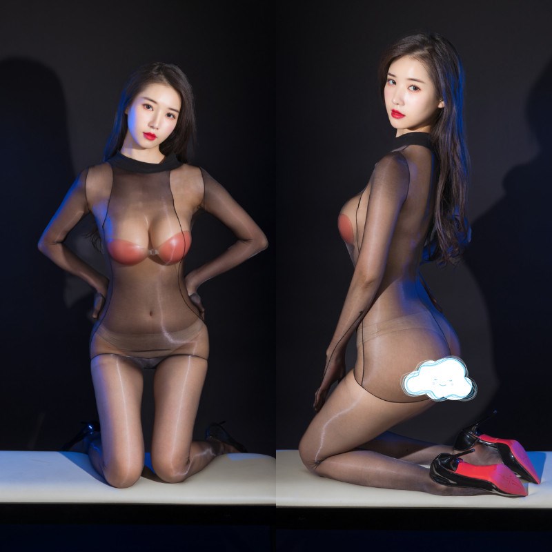 极光油亮新款无缝超薄1D拼接五指单缝性感高领全包连身连体丝袜