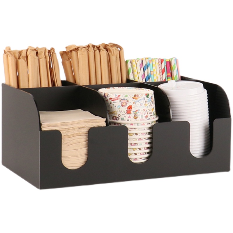 黑色一次性纸杯架奶茶店杯架吧台用品商用咖啡杯子纸巾吸管收纳盒