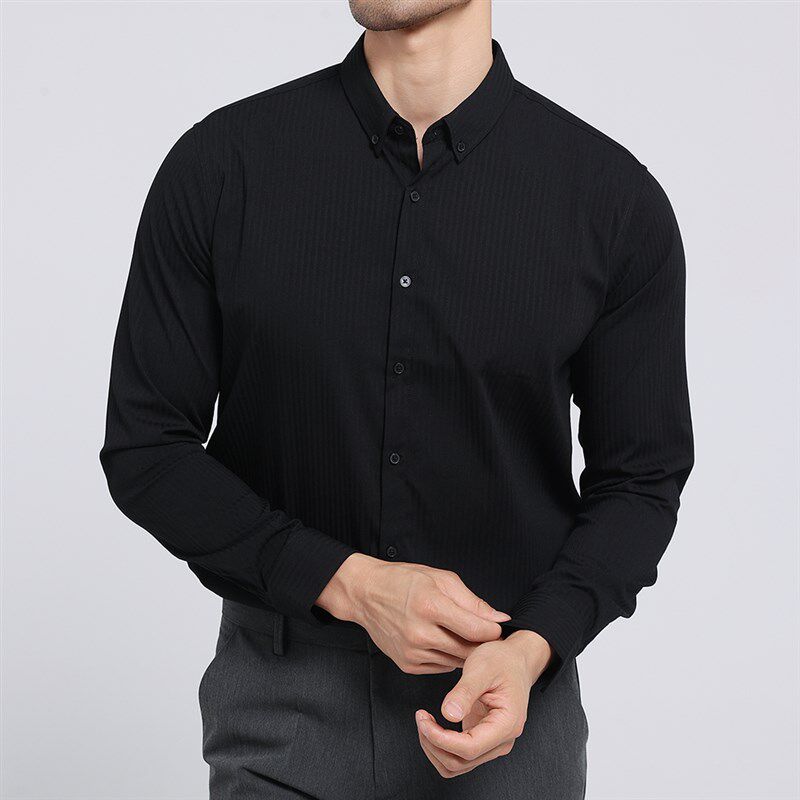 长袖衬衫男款高务职业男士高级感暗条纹修身显瘦寸衫2025新款衬衣