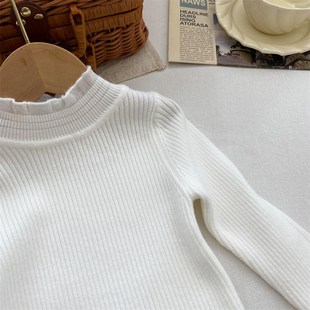 女童毛衣洋气时髦秋冬季半高领打底衫宝宝黑色白色内搭弹力针织衫