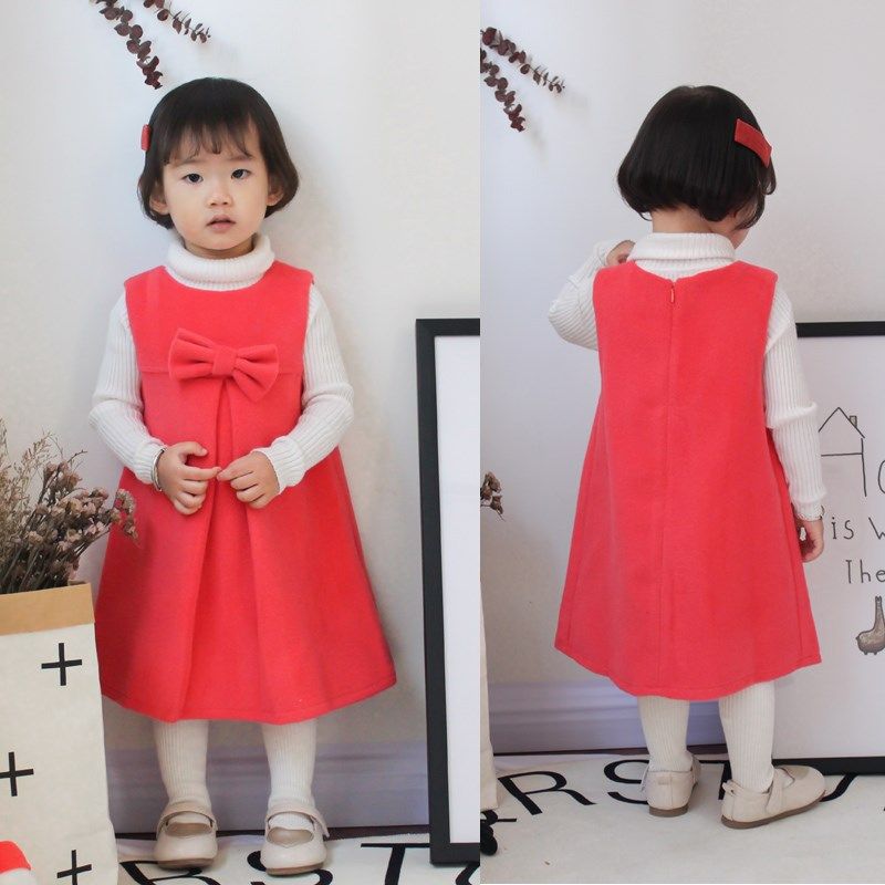 春秋款女童装 1-2-3-4-5岁女宝宝背心连衣裙子儿童公主毛呢春装红