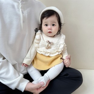 婴儿春装针织马甲背心裙宝宝公主春秋可爱洋气百搭花边毛衣马夹裙