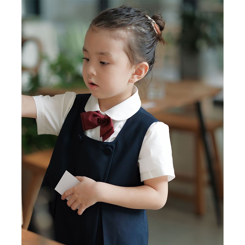 女童JK制服背心裙儿童2024夏季新款女宝宝学院风短袖连衣裙两件套