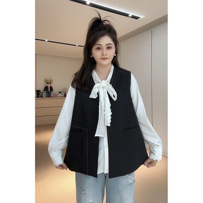 【胖佳佳】时髦精 西装马甲春季时尚气质v领无袖外套女H625Z00940