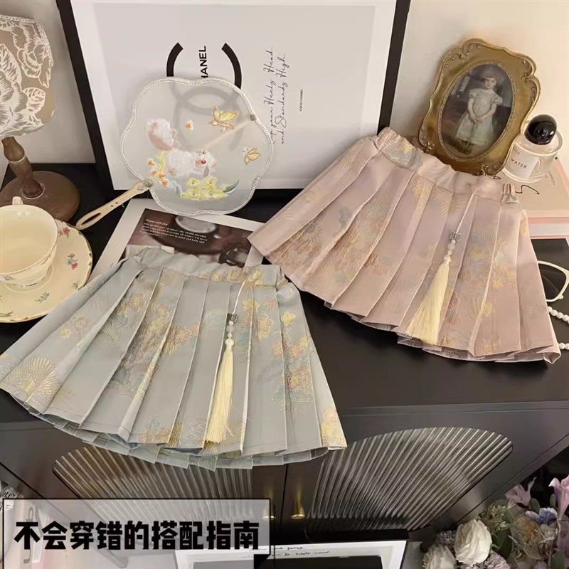 女童国风百褶裙秋季2025中大童jk碎花短裙儿童新中式吊坠半身裙子,童装/婴儿装/亲子装,半身裙,淘宝优惠券,粉丝福利购,淘宝优惠卷