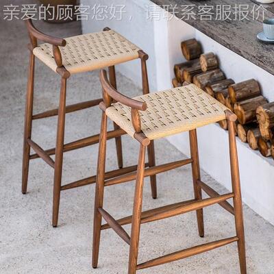 户外实木吧椅椅庭院民9652台宿客餐吧厅子组合柚木藤编吧椅室外高