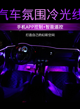 汽车内氛围灯仪表台车门夹缝式冷光线LED七彩声控APP导光线装饰灯