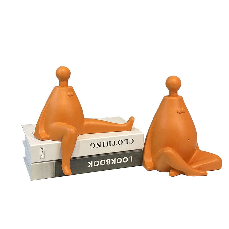 北欧橙色抽象卡通坐姿人物摆件家居客厅电视柜软装饰品样板间摆设
