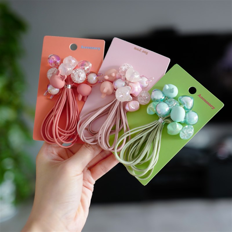 好质量长发绳套装 儿童发饰学生马尾扎 扎辫子橡皮筋皮套发圈5根