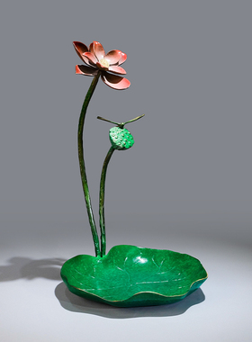 《荷叶果盘》新中式铜摆件手工艺品家居客厅酒柜电视柜装饰品摆设