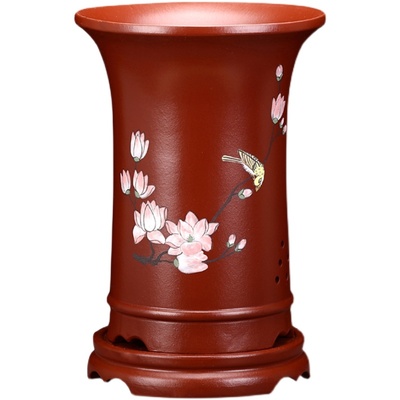 绿植兰草花盆宜兴紫砂盆景盆陶瓷家用透气彩绘中国风精品盆带底座