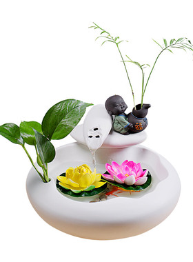 陶瓷流水摆件循环招财鱼缸加湿器客厅家居办公室桌面水景喷泉装饰