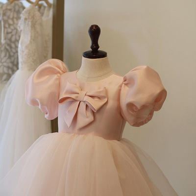 女童粉色礼服裙小女孩纱裙生日宴花童公主裙走秀表演钢琴蓬蓬裙夏