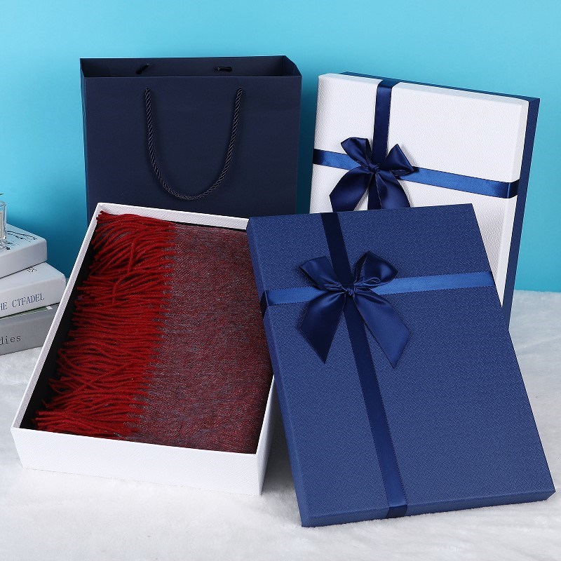 礼盒定制印LOGO蓝色礼品盒生日空盒大号丝巾包装盒装衣服围巾盒子