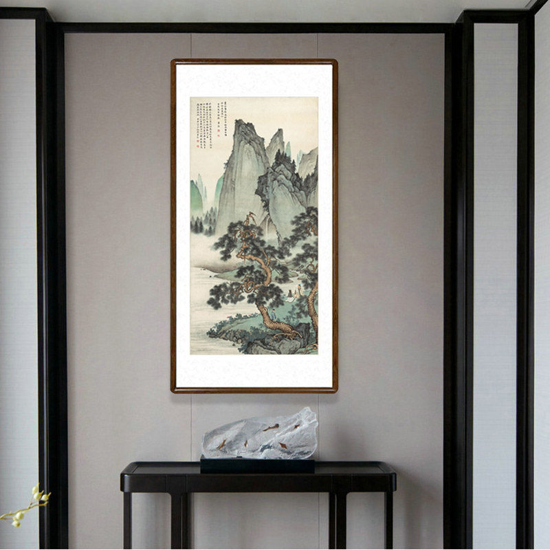 国画山水人物画新中式客厅玄关装饰画办公室竖版字画陈少梅松泉图
