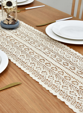 欧式田园风棉线编织蕾丝镂空桌旗桌布电视柜鞋柜边柜盖巾防尘盖布