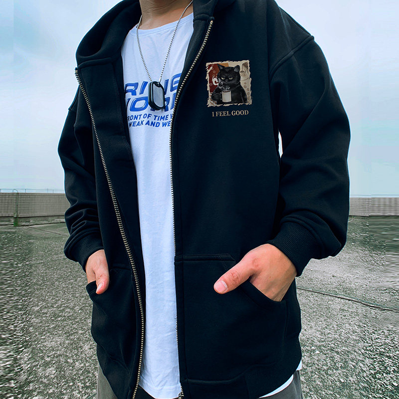 2023新款加肥加大码男装连帽胖子外套拉炼加绒卫衣宽松休闲秋冬季