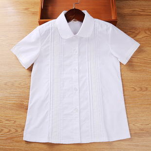 洋气秋款 儿童纯棉白衬衣短袖 中大童小学生白色校服 夏装 女童白衬衫