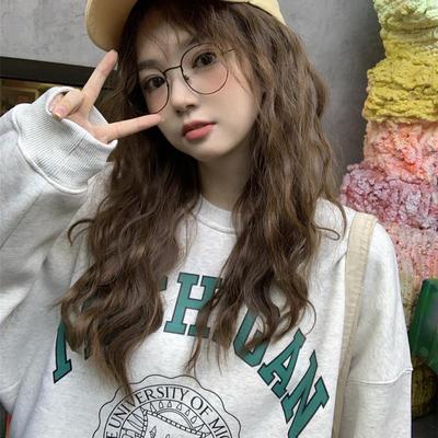 美式字母印花圆领白灰色卫衣加绒秋冬新款休闲套头女上衣男女潮牌