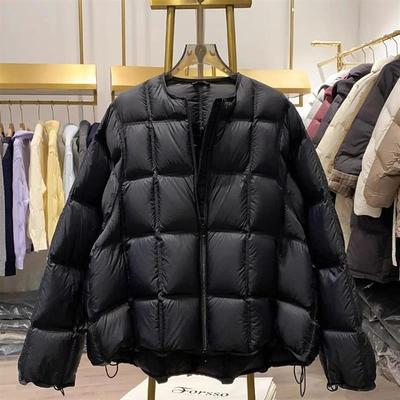 泡芙白鸭绒羽绒服女短款2025冬季新款加厚云朵方格轻薄圆领外套