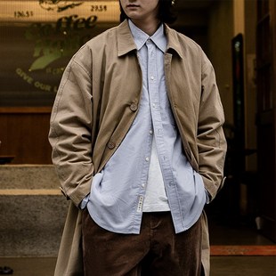 古叔的着复古浴血黑帮巴尔马肯风衣中长款翻领大衣宽松男春夏