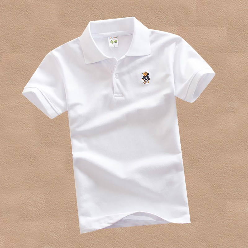 儿童白色T恤男童夏装女童红色打底衫纯棉翻领上衣宝宝短袖班服