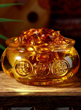 琉璃聚宝盆招财聚财开业礼品转运摆件金黄色客厅居家摆件招财进宝