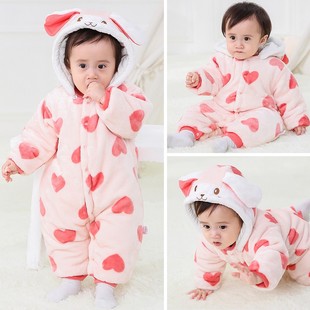 婴儿冬装加厚保暖美舒绒夹棉连体衣女宝宝可爱超萌洋气外出抱棉衣