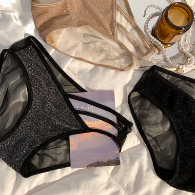 黑色性感镂空女士高开叉低腰绑带内裤女2024新款系带夏季薄款网纱