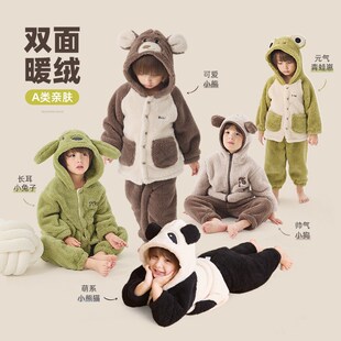 儿童珊瑚绒睡衣男童家居服秋冬款男孩冬季加绒加厚双面绒套装卡通