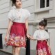 母女半身裙汉服套装 马面裙一家三口高端母子短袖 唐装 中国风亲子装