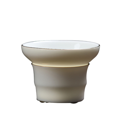 羊脂玉瓷茶漏手工描金茶滤白瓷茶水分离器陶瓷过滤网细密网布家用