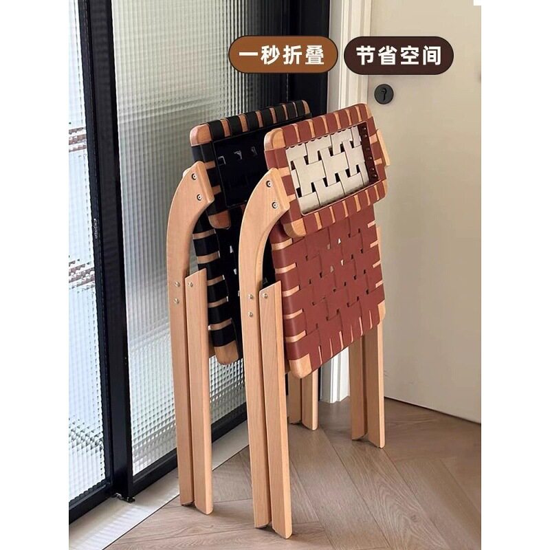 复古实木餐椅家用客厅小户型马鞍折叠椅子餐桌椅靠背椅